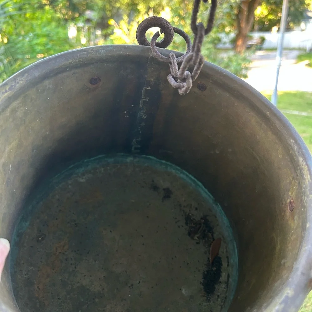 Antique Brass 11” Jam Cauldron Pot Kettle Planter Farmhouse Cast Iron Handle